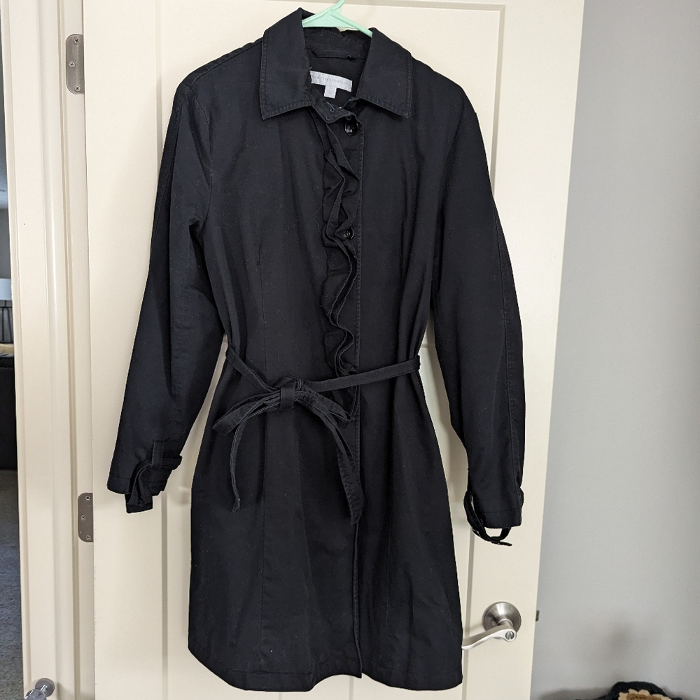New York & Company 100% cotton Black Women's Trench Coat Size XL with Be…